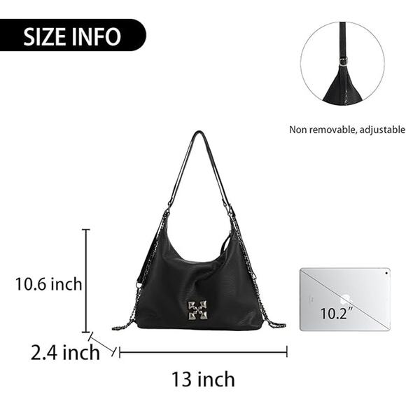 New Black Leather Shoulder Bag with Adjustable Chain Strap - Picture 2 of 6